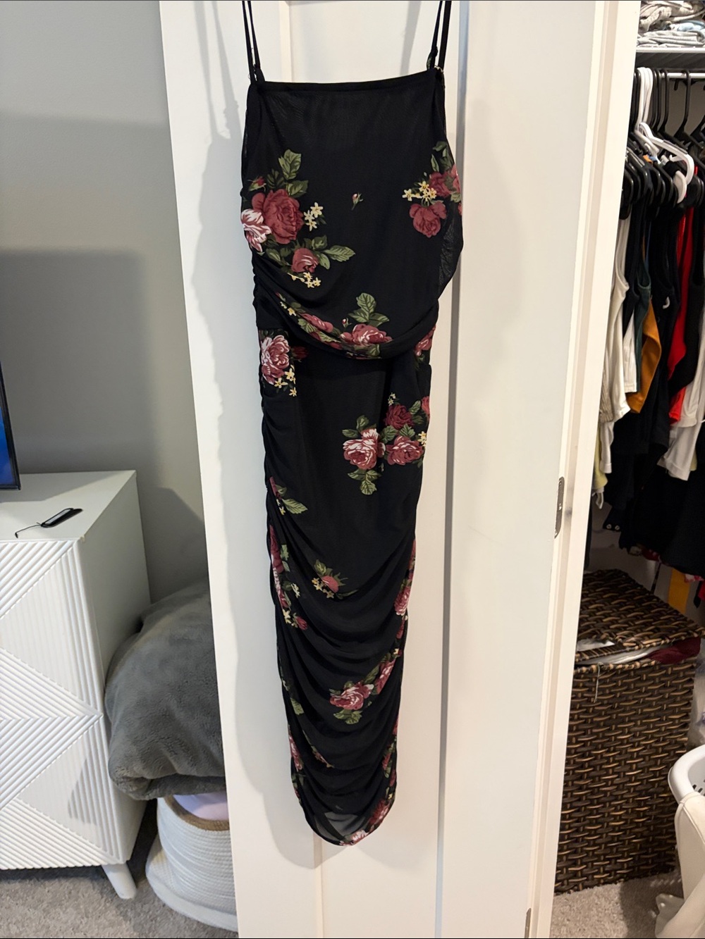 Black Floral Ruched Maxi Skirt - Women's
